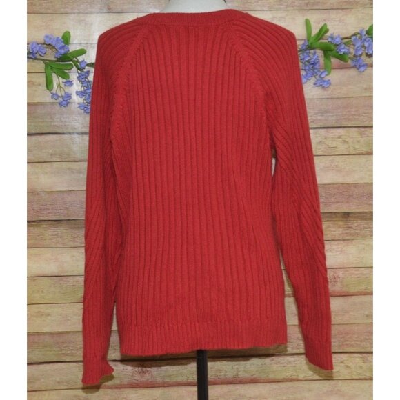 J. Jill Ladies Red Long Sleeve Pullover Cable Knit Sweater Size M Casual Stretch - Picture 5 of 8